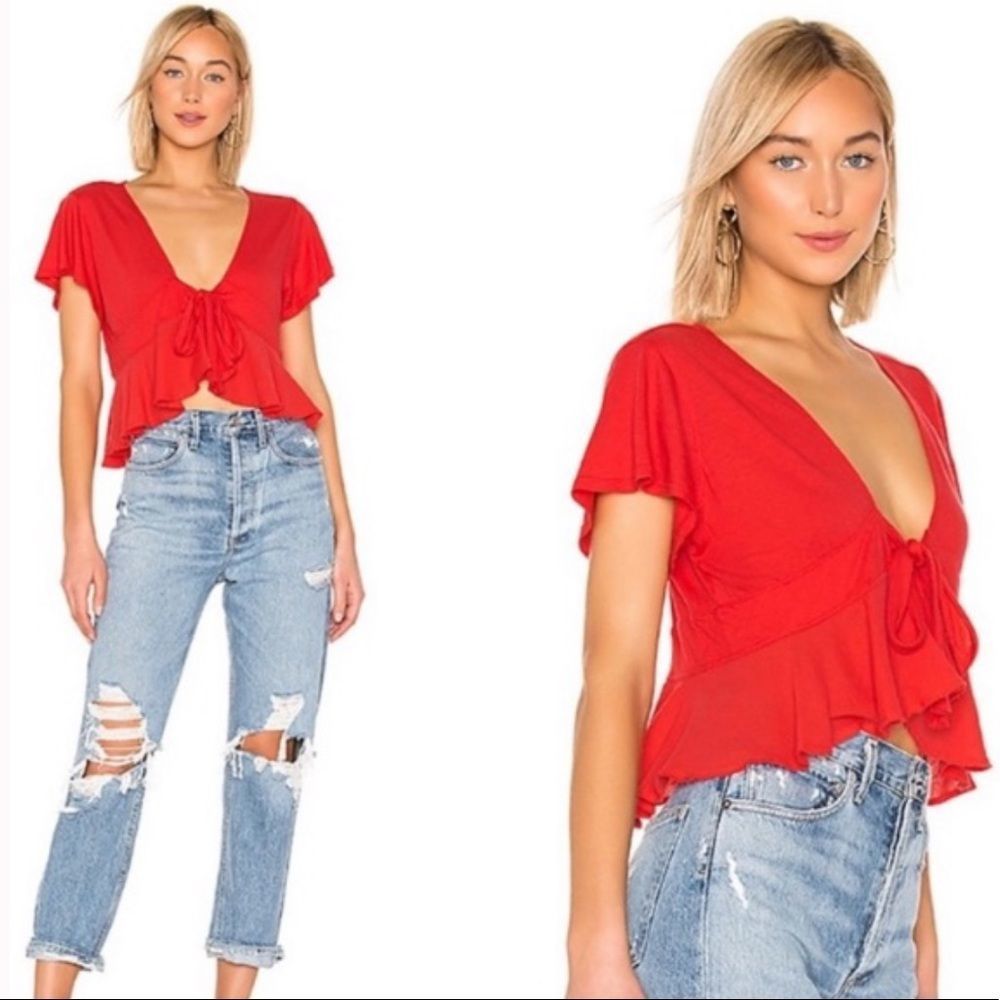 Free People Coral Wrap Tie Top